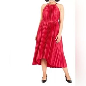 Evans Women’s Plus Size Pleated Hi-Low Pleated Dress with Pockets Size 16 Merlot